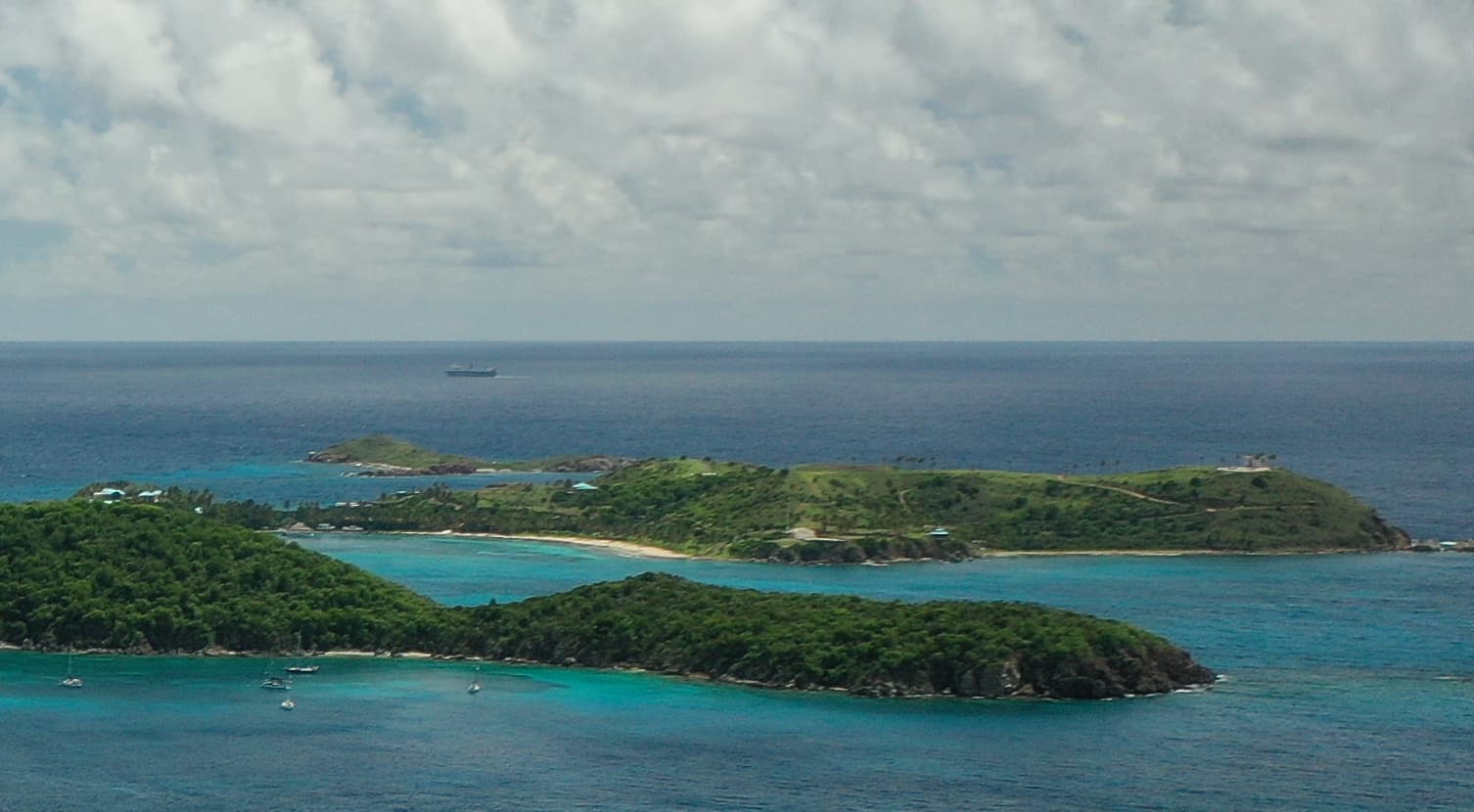 Aerial view of Little Saint James, Jeffrey Epstein's former private island in the U.S. Virgin Islands