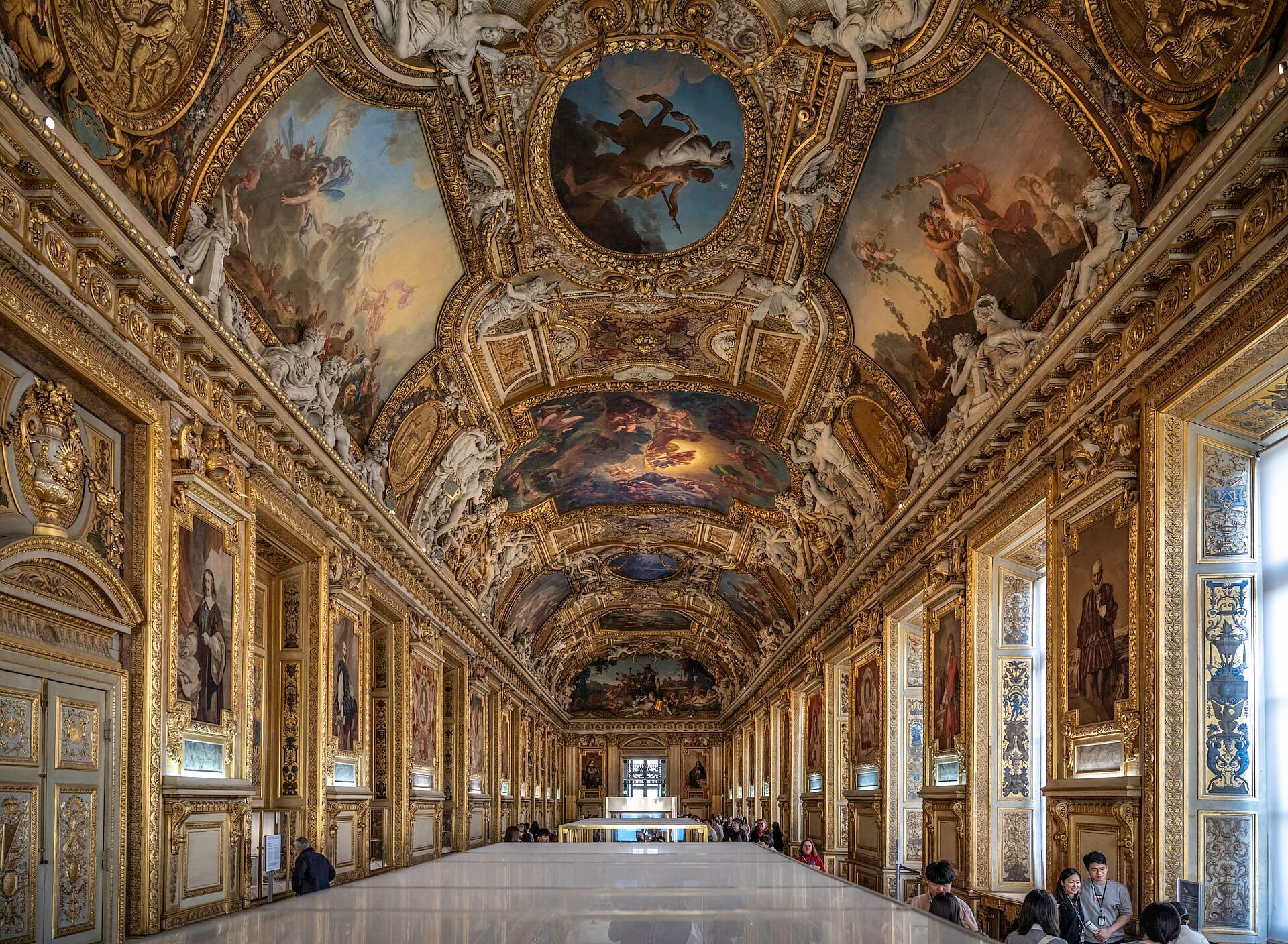 The ornate Galerie d'Apollon in the Louvre, where the French crown jewels were displayed