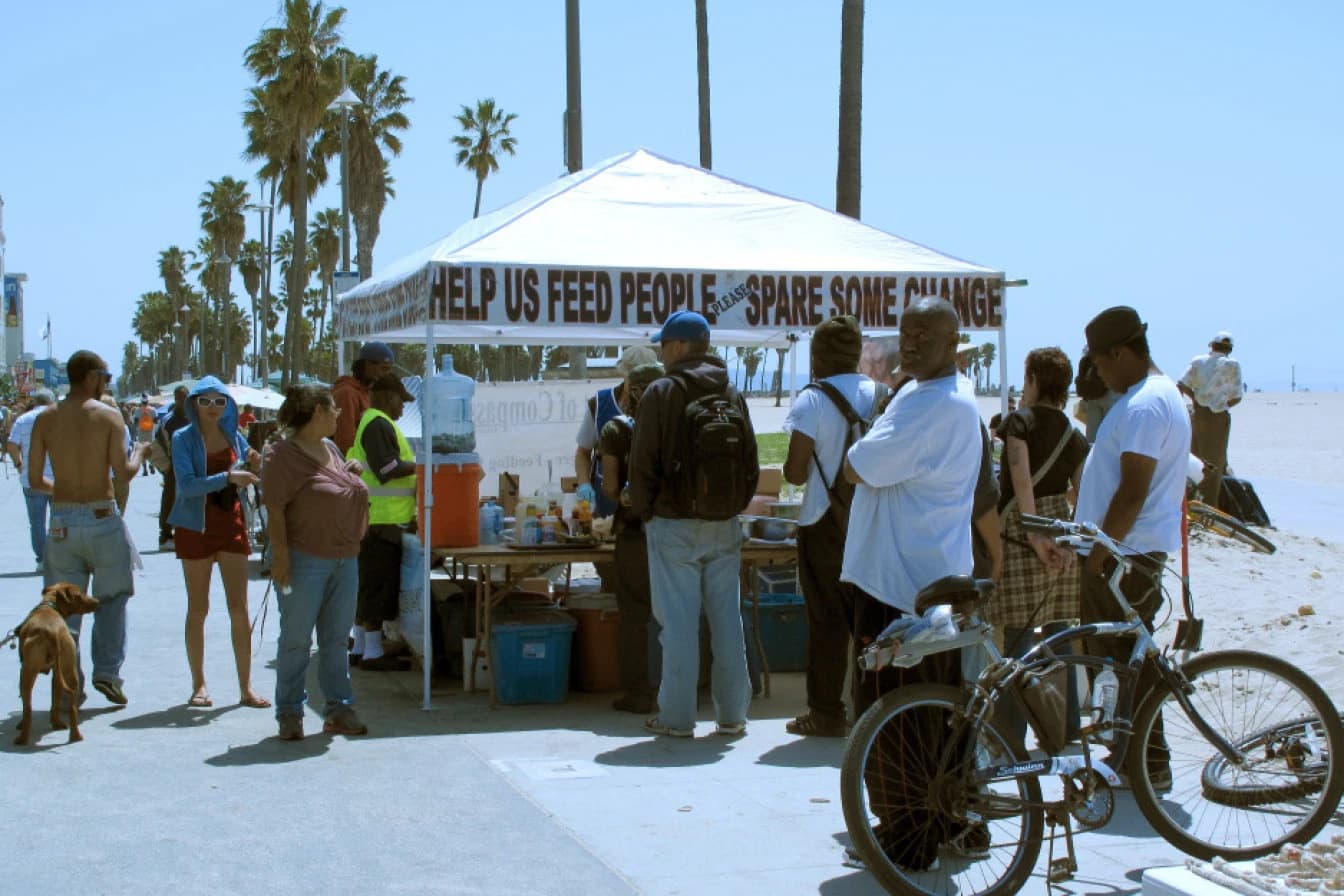 Free food tent in Venice beach